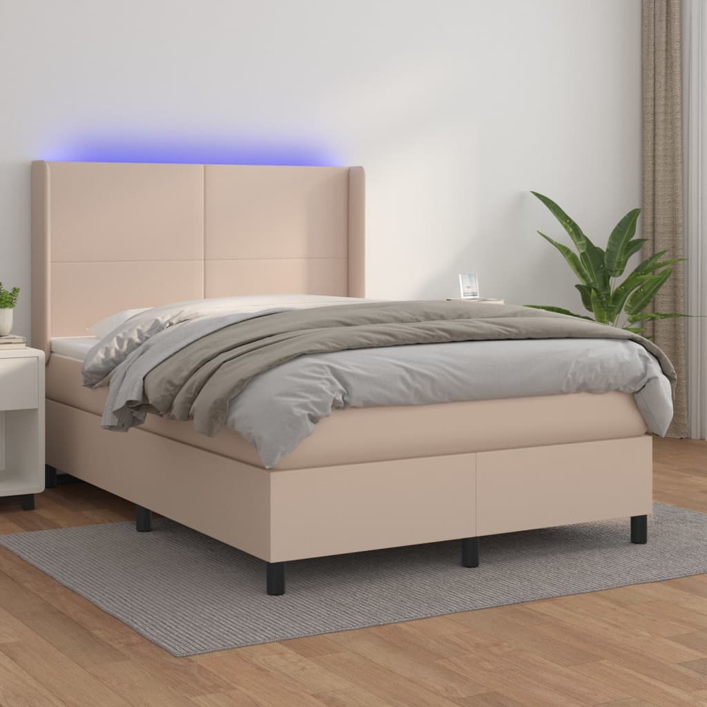 Krevet box spring madrac LED cappuccino 140x200cm umjetna koža
