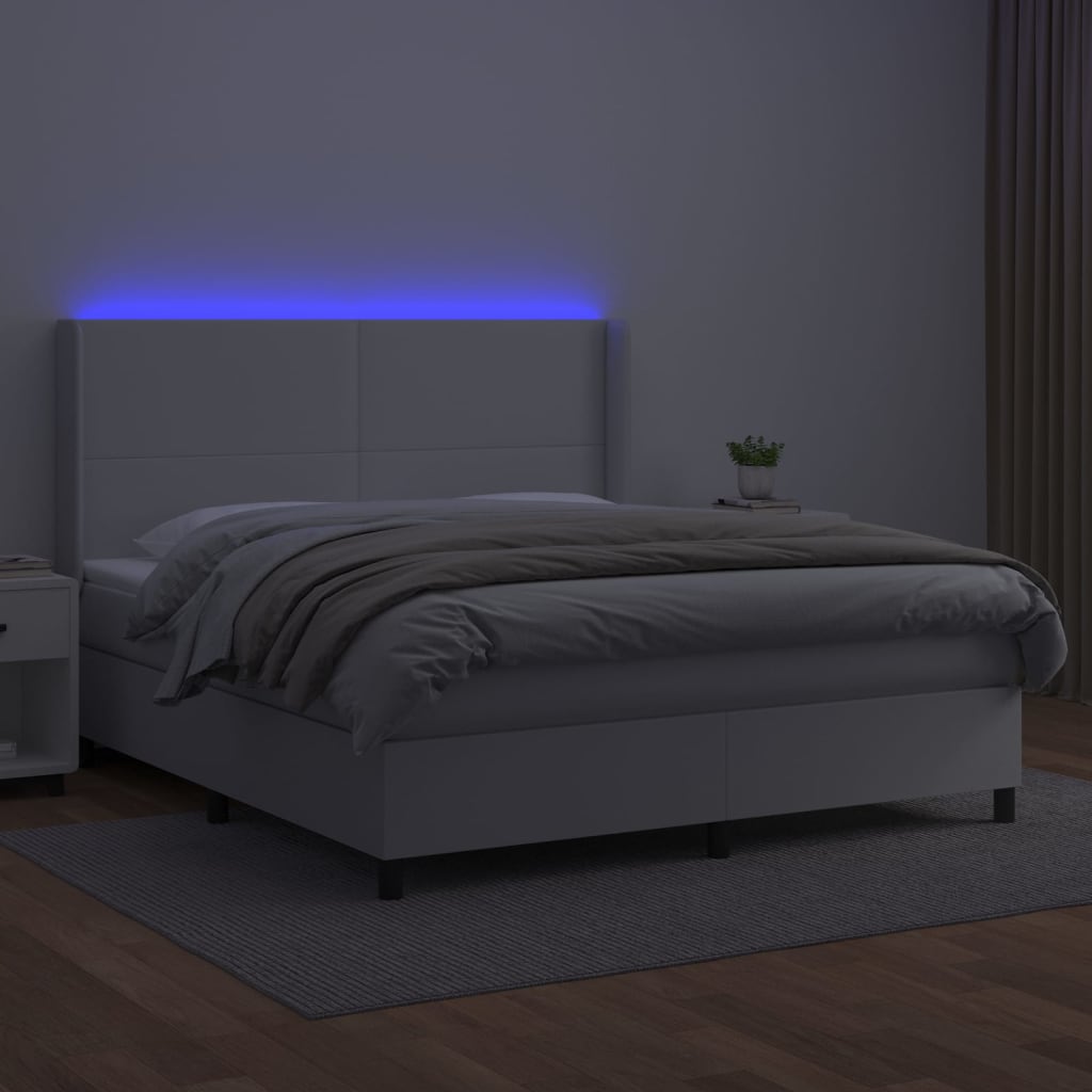Krevet box spring s madracem LED bijeli 160x200 cm umjetna koža