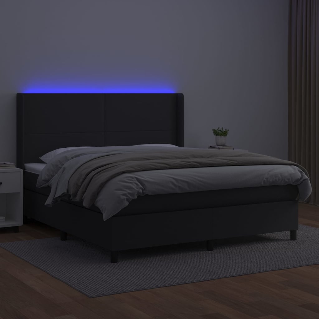 Krevet box spring s madracem LED crni 180x200cm od umjetne kože