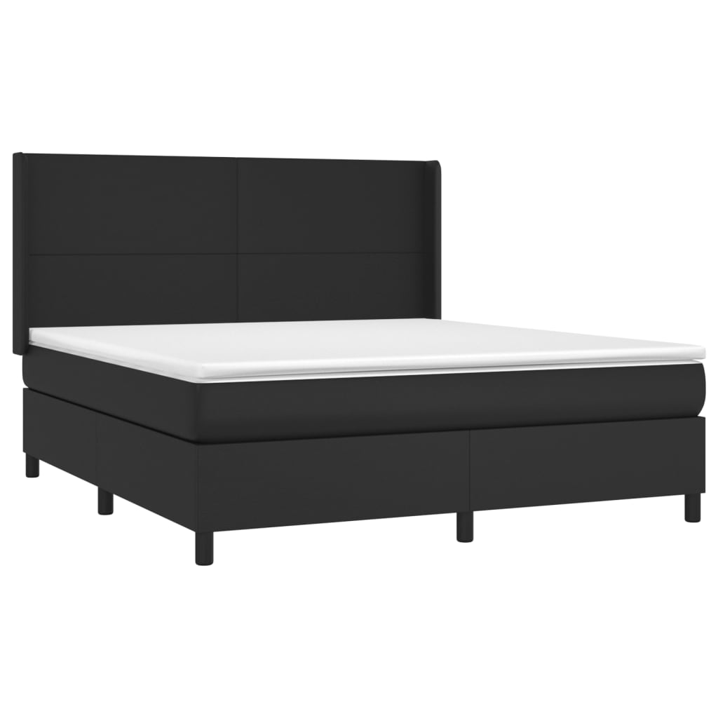 Krevet box spring s madracem LED crni 180x200cm od umjetne kože