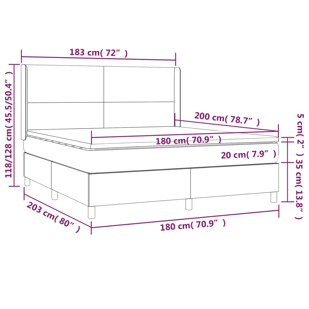 Krevet box spring s madracem LED crni 180x200cm od umjetne kože