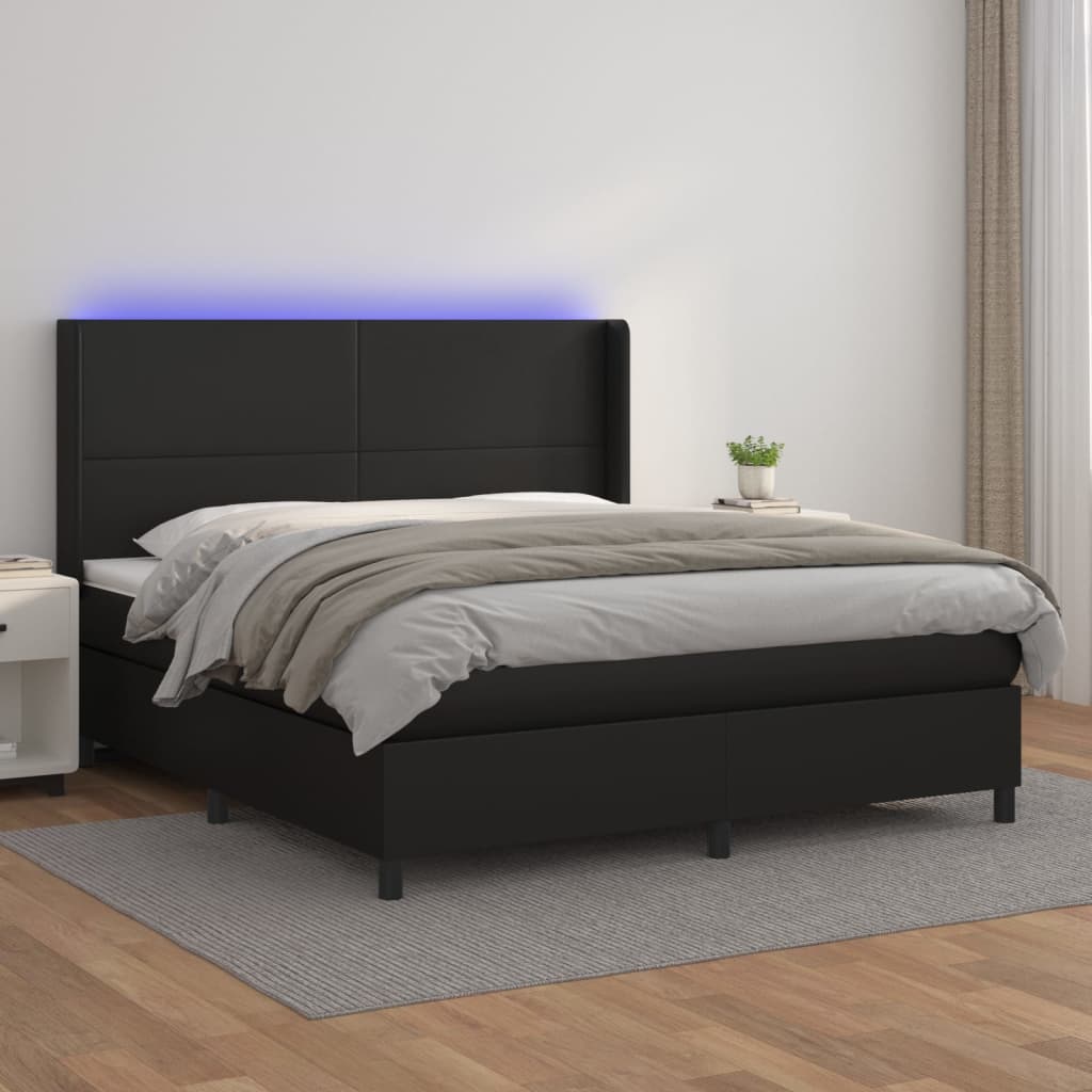 Krevet box spring s madracem LED crni 180x200cm od umjetne kože