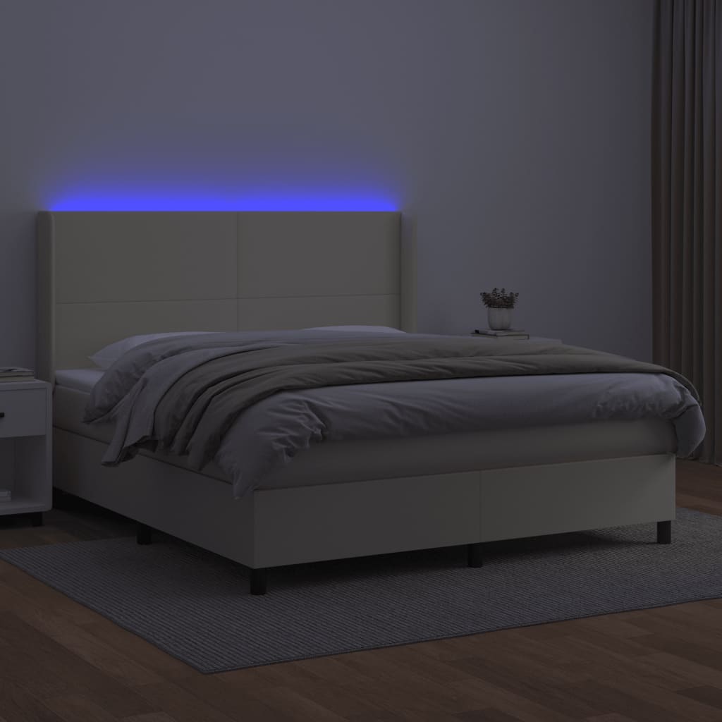 Krevet box spring s madracem LED krem 180x200cm od umjetne kože