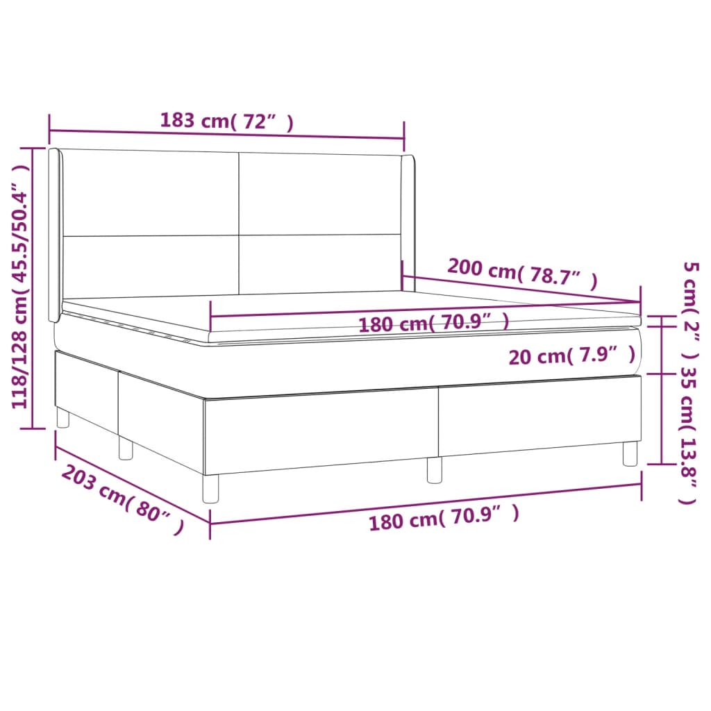 Krevet box spring s madracem LED krem 180x200cm od umjetne kože
