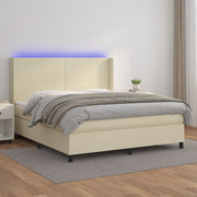 Krevet box spring s madracem LED krem 180x200cm od umjetne kože