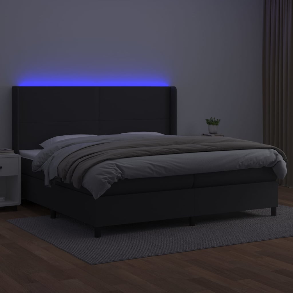 Krevet box spring s madracem LED crni 200x200cm od umjetne kože
