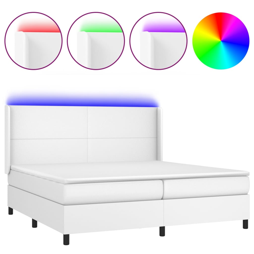 Krevet box spring s madracem LED bijeli 200x200 cm umjetna koža
