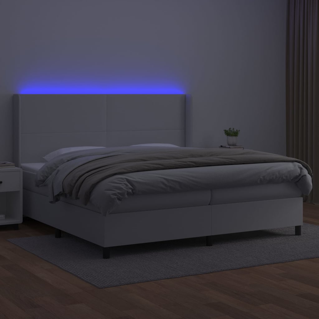 Krevet box spring s madracem LED bijeli 200x200 cm umjetna koža