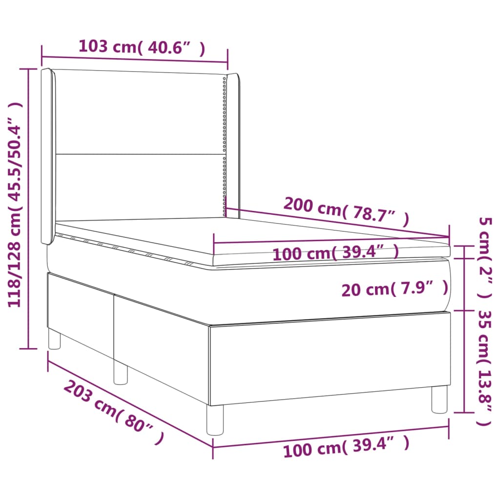 Krevet box spring s madracem LED bijeli 100x200 cm umjetna koža