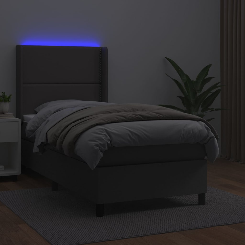 Krevet box spring s madracem LED sivi 100x200cm od umjetne kože