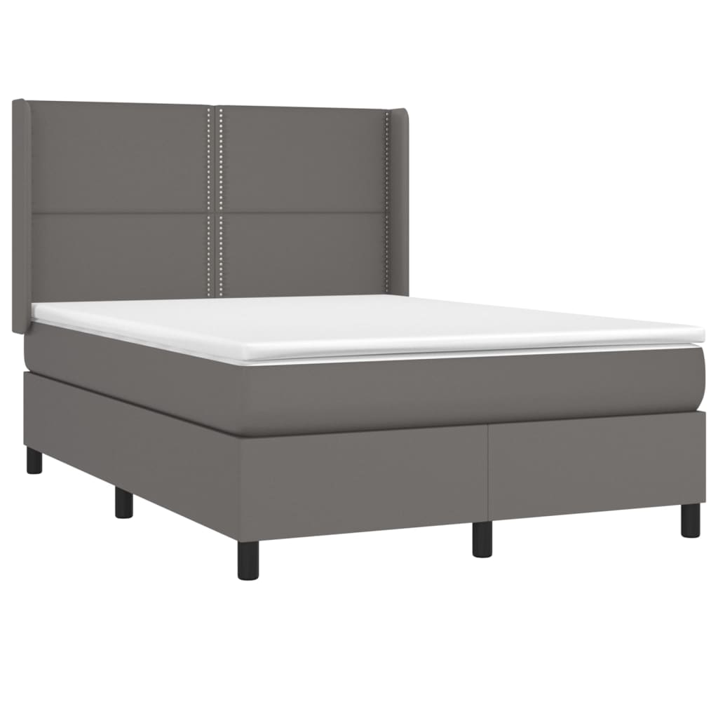 Krevet box spring s madracem LED sivi 140x190cm od umjetne kože