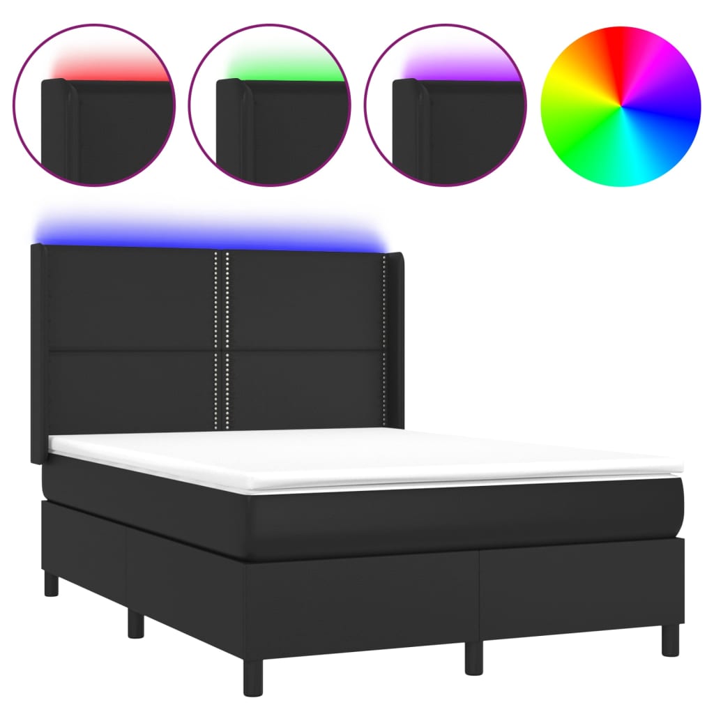 Krevet box spring s madracem LED crni 140x200cm od umjetne kože