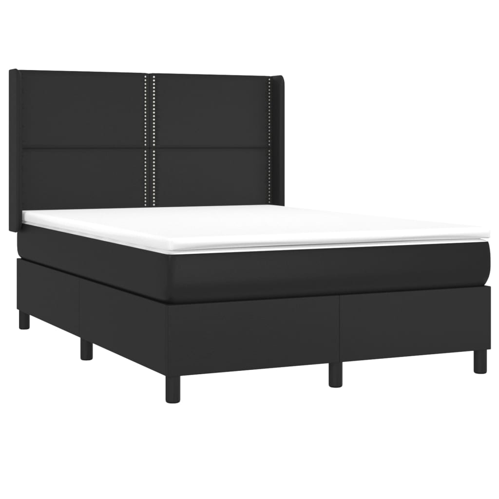 Krevet box spring s madracem LED crni 140x200cm od umjetne kože