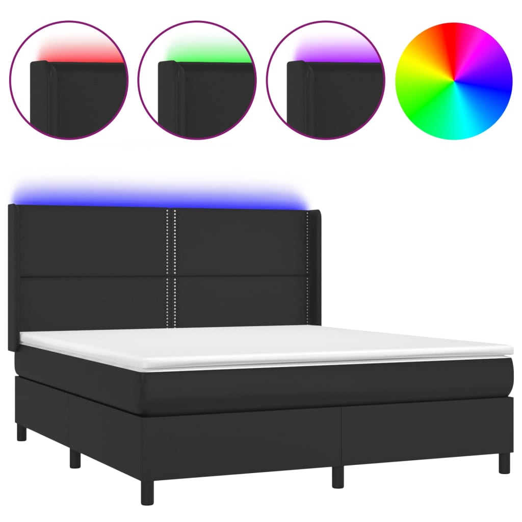 Krevet box spring s madracem LED crni 180x200cm od umjetne kože