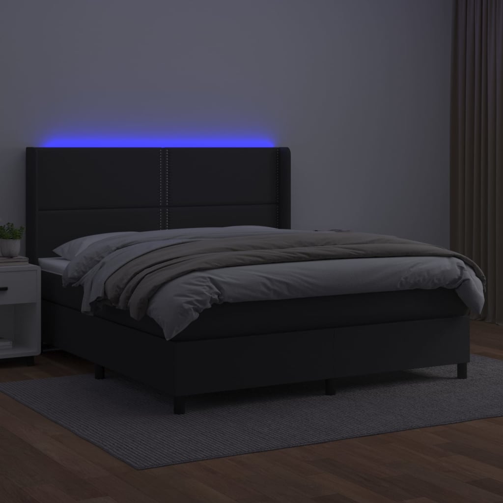 Krevet box spring s madracem LED crni 180x200cm od umjetne kože