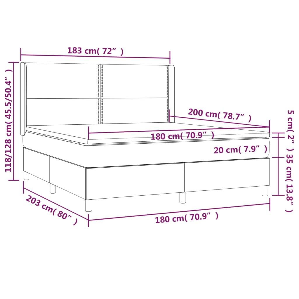 Krevet box spring s madracem LED crni 180x200cm od umjetne kože