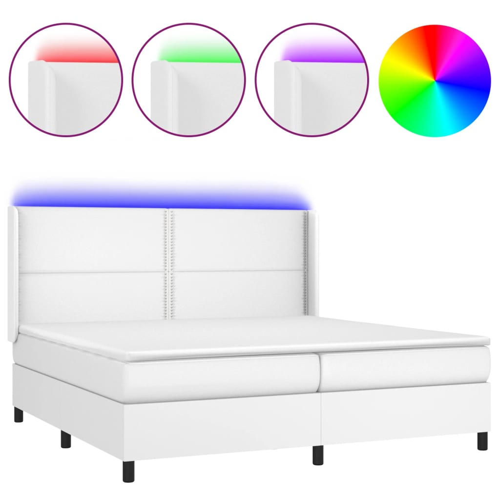 Krevet box spring s madracem LED bijeli 200x200 cm umjetna koža
