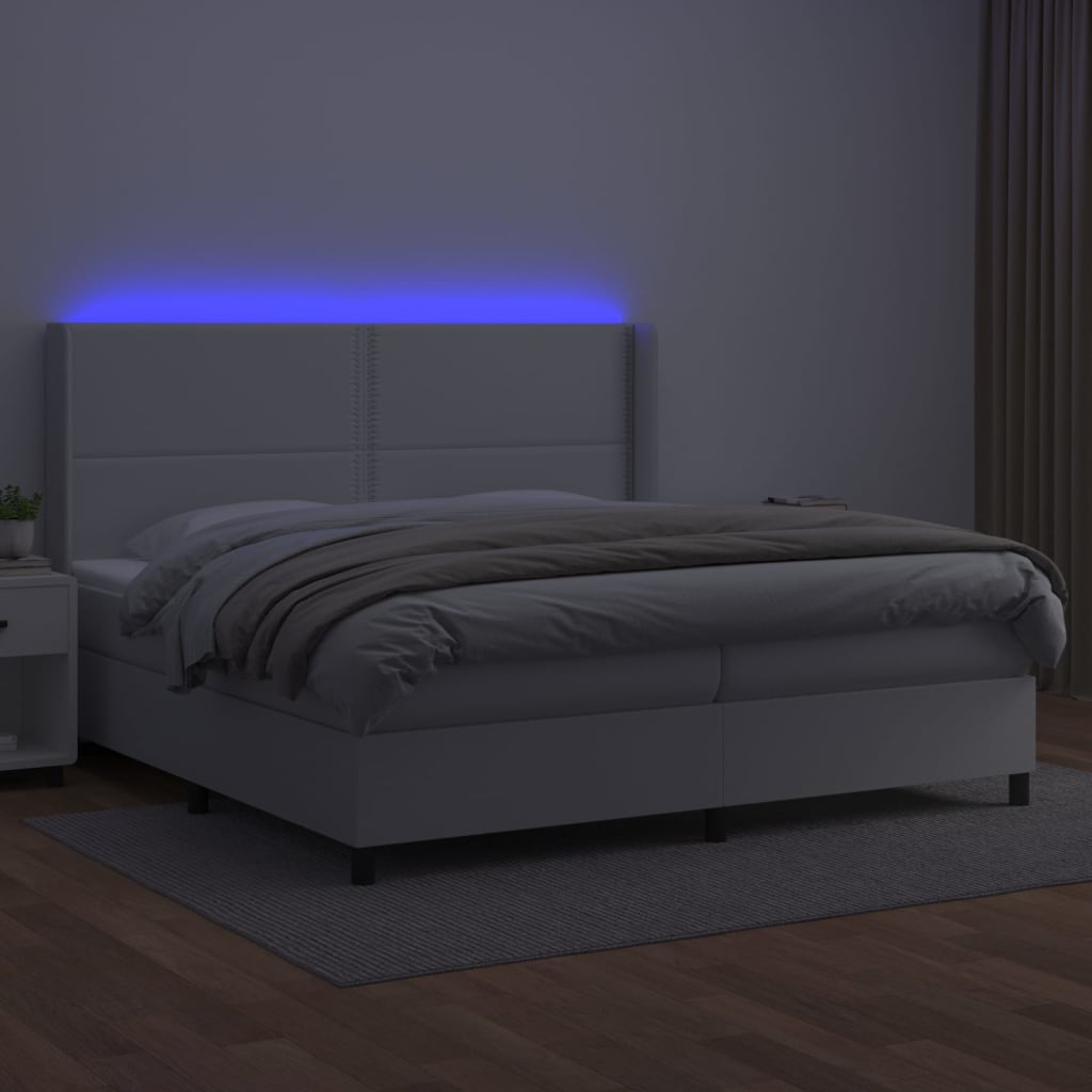Krevet box spring s madracem LED bijeli 200x200 cm umjetna koža