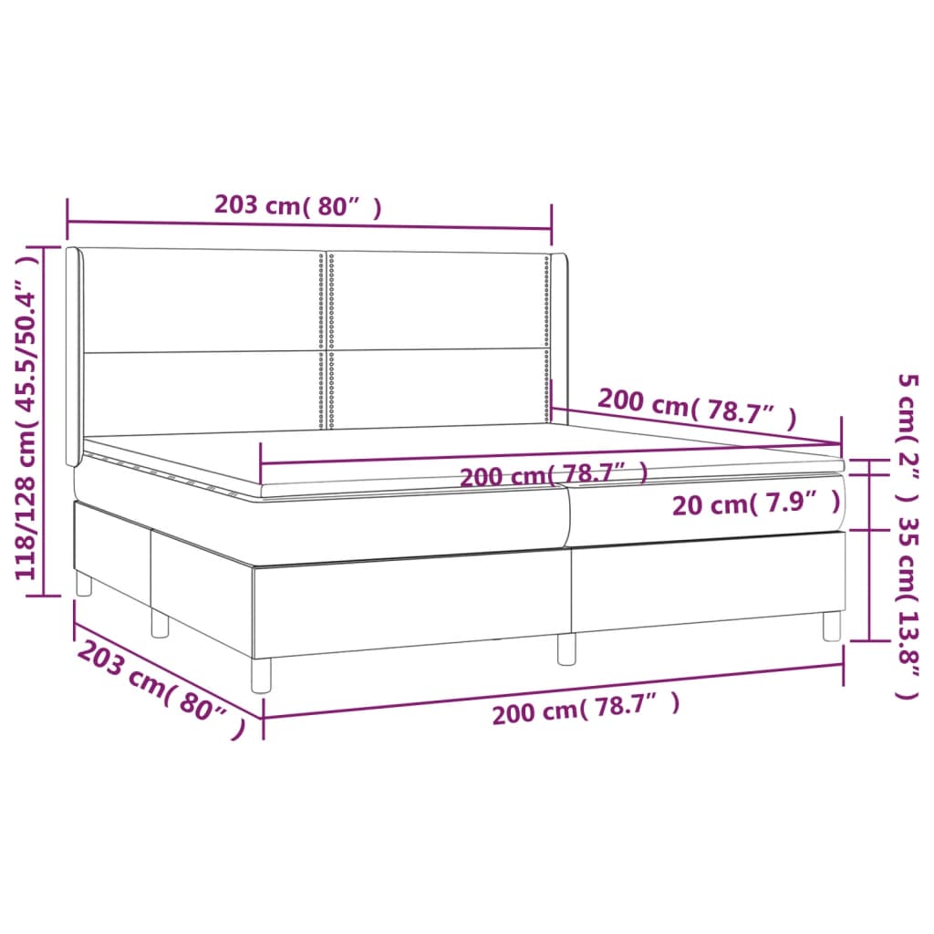 Krevet box spring s madracem LED sivi 200x200cm od umjetne kože