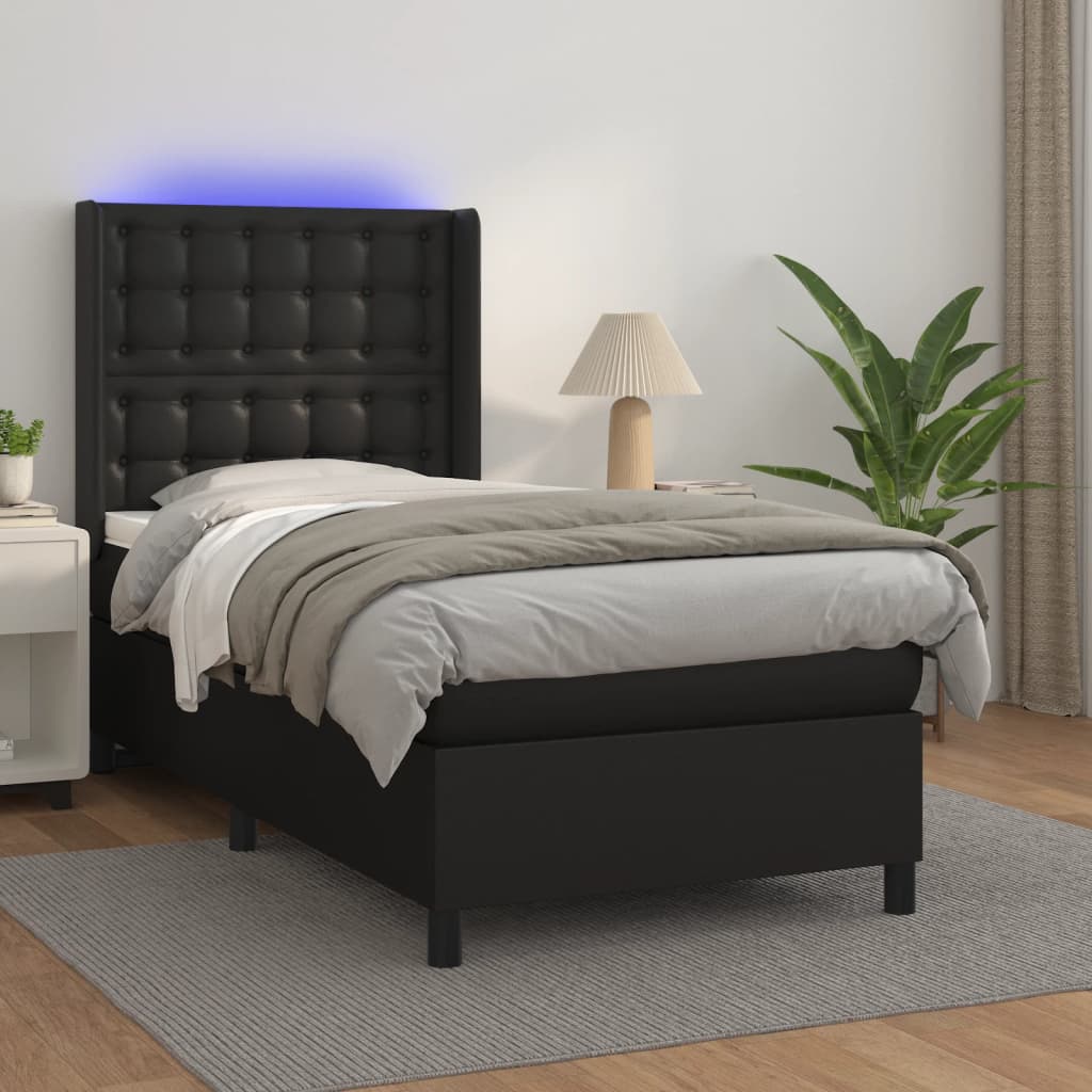 Krevet box spring s madracem LED crni 80x200 cm od umjetne kože