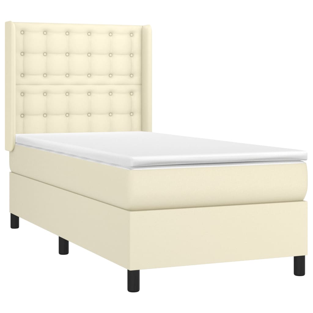 Krevet box spring s madracem LED krem 80x200 cm od umjetne kože