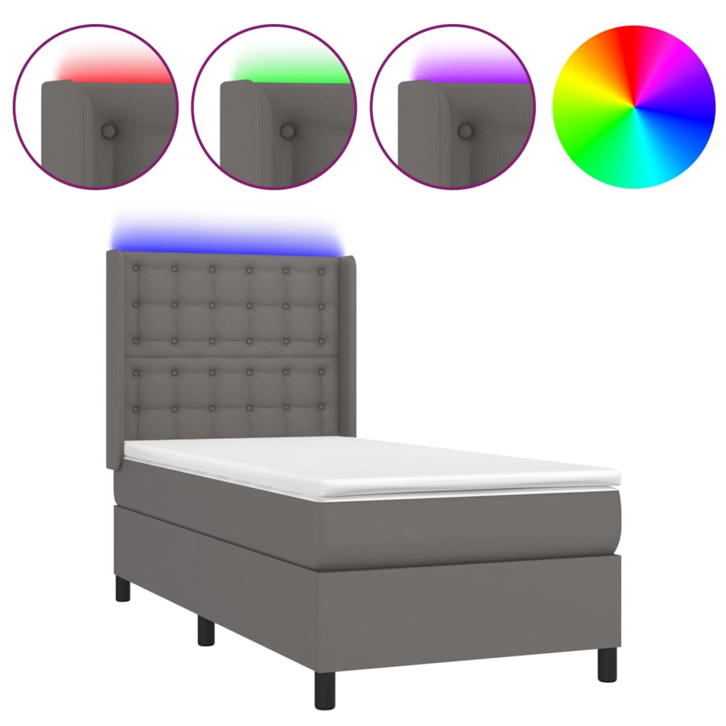 Krevet box spring s madracem LED sivi 80x200 cm od umjetne kože