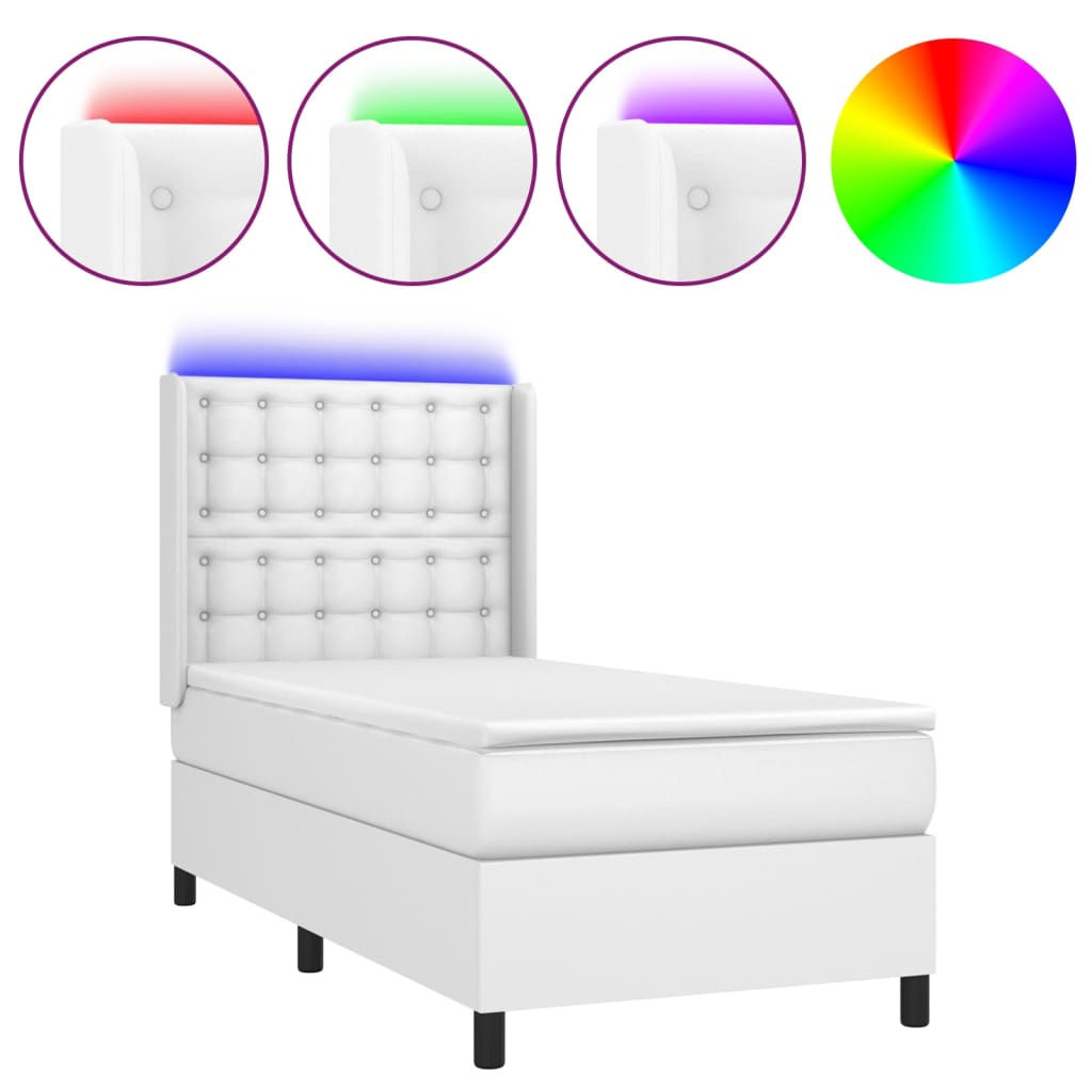Krevet box spring s madracem LED bijeli 90x190 cm umjetna koža