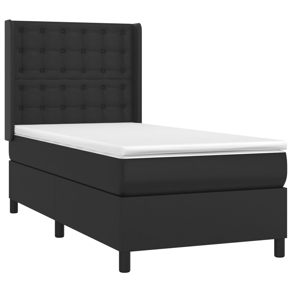 Krevet box spring s madracem LED crni 90x200 cm od umjetne kože
