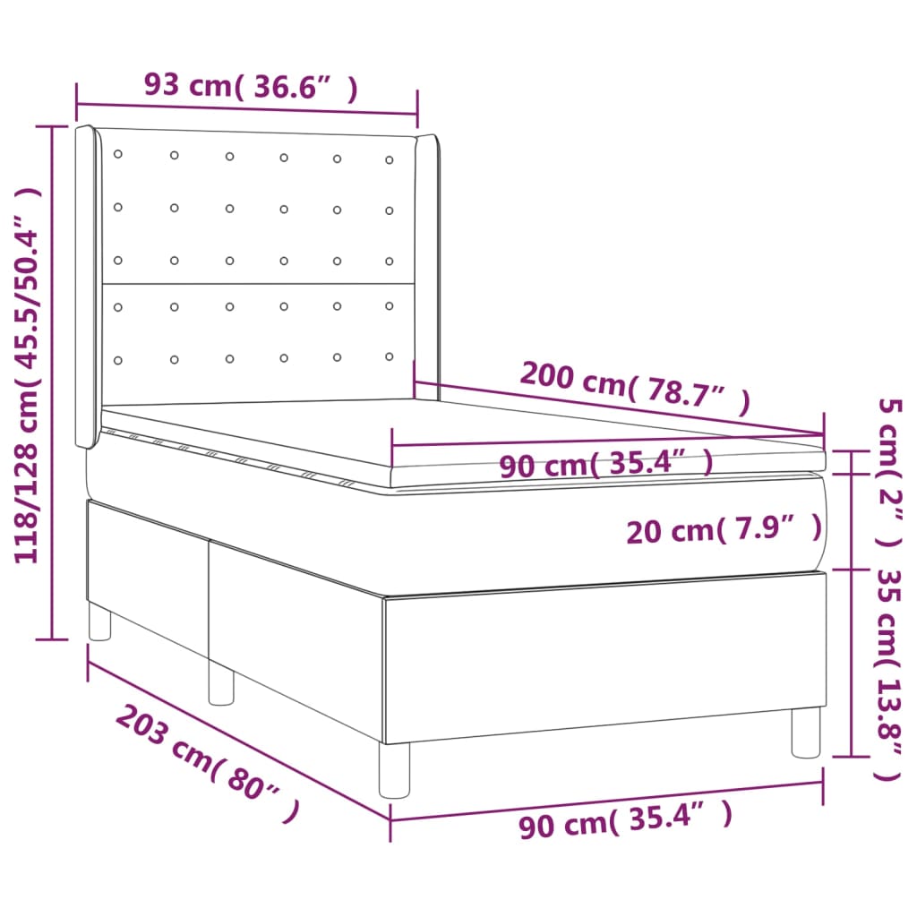 Krevet box spring s madracem LED crni 90x200 cm od umjetne kože
