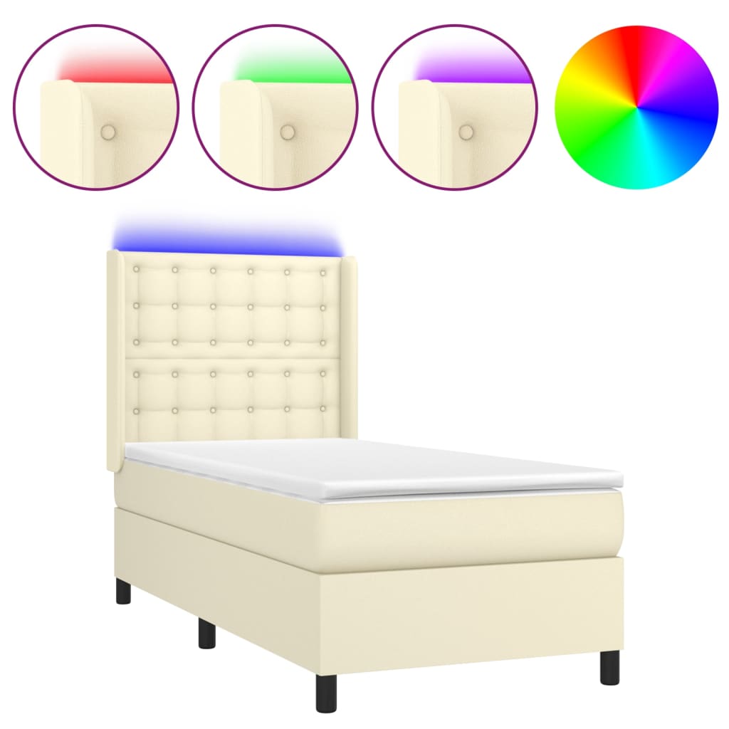 Krevet box spring s madracem LED krem 90x200 cm od umjetne kože