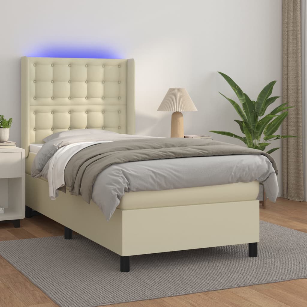 Krevet box spring s madracem LED krem 90x200 cm od umjetne kože