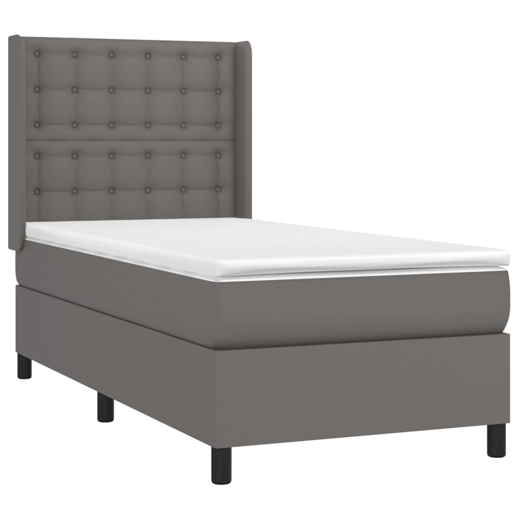 Krevet box spring s madracem LED sivi 90x200 cm od umjetne kože