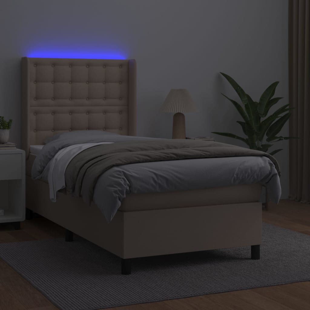 Krevet box spring madrac LED cappuccino 90x200cm umjetna koža