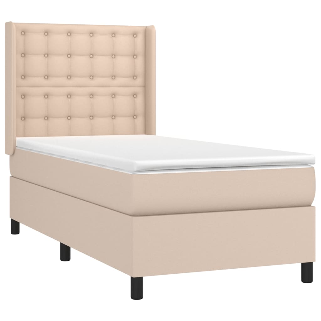 Krevet box spring madrac LED cappuccino 90x200cm umjetna koža