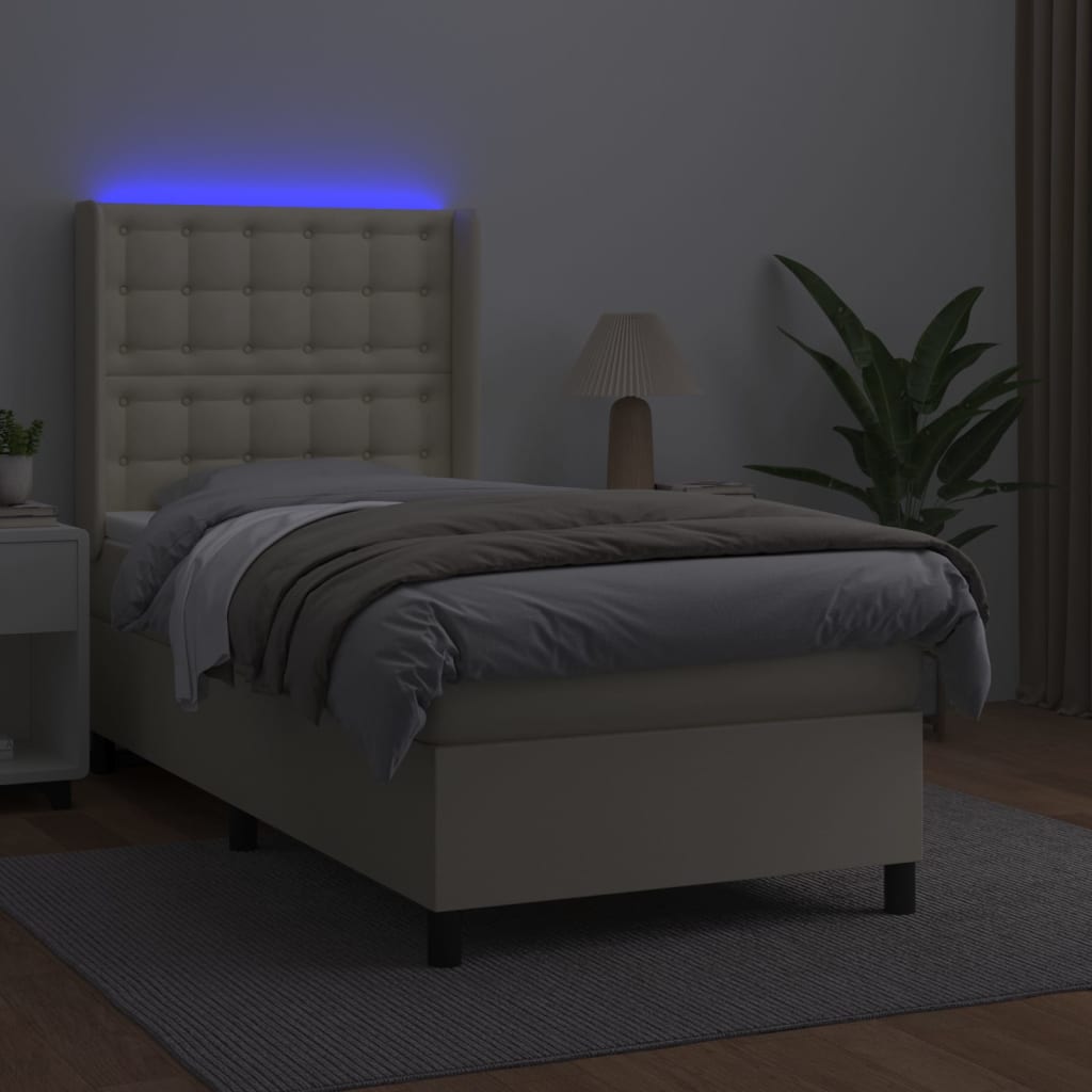 Krevet box spring s madracem LED krem 100x200cm od umjetne kože