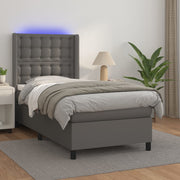 Krevet box spring s madracem LED sivi 100x200cm od umjetne kože