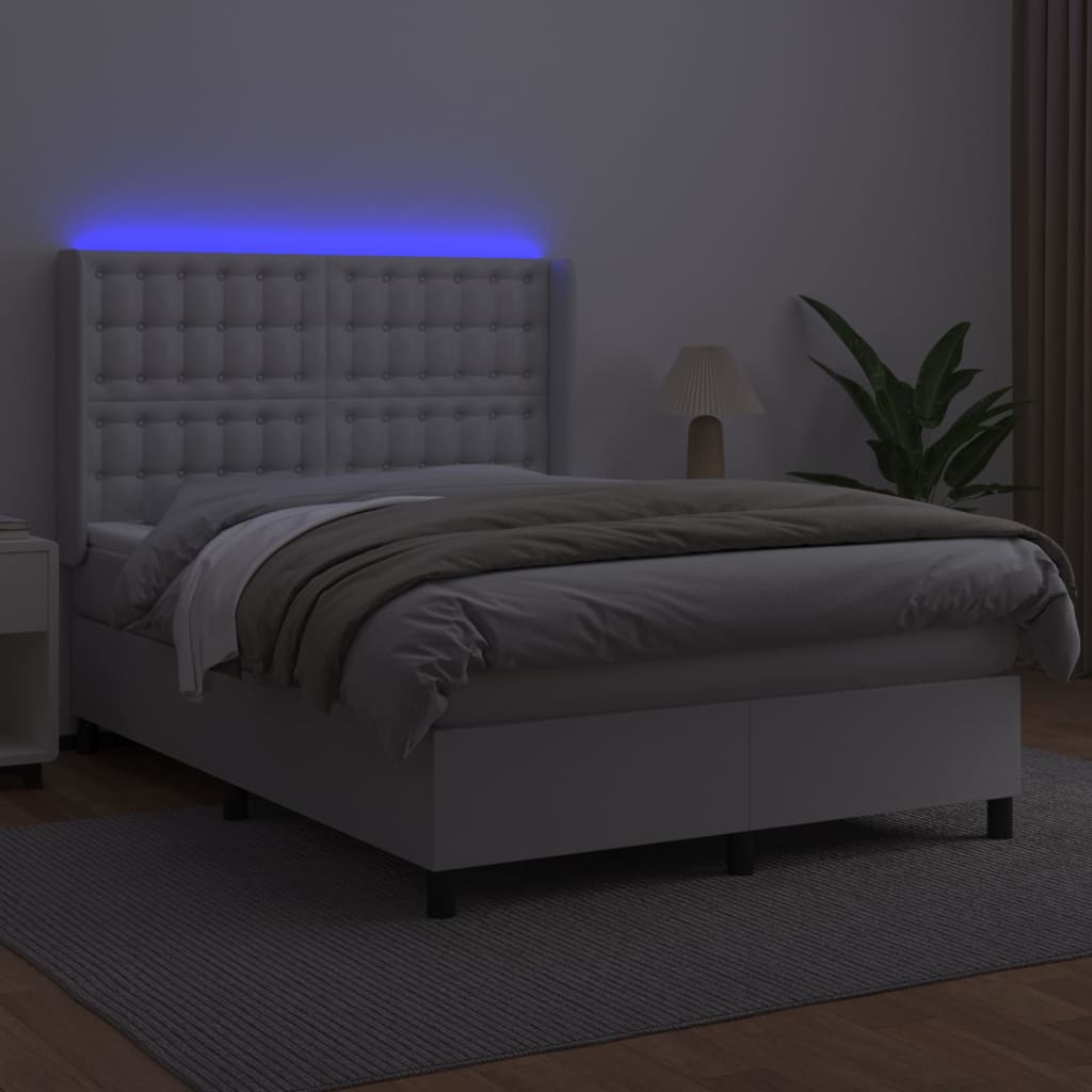 Krevet box spring s madracem LED bijeli 140x190 cm umjetna koža