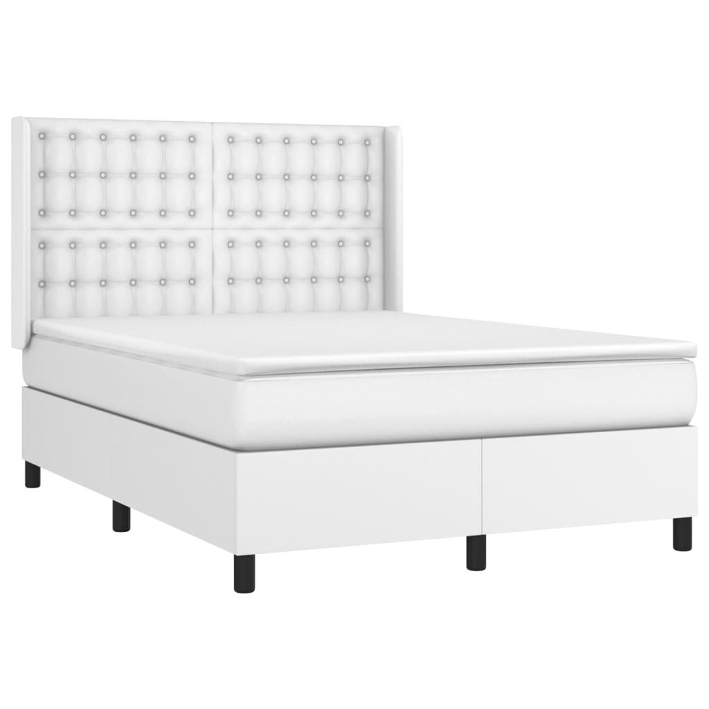 Krevet box spring s madracem LED bijeli 140x190 cm umjetna koža