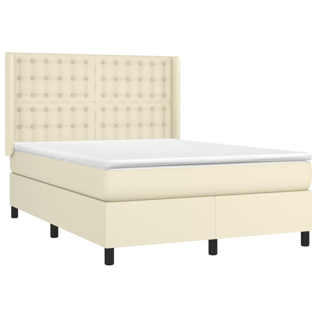 Krevet box spring s madracem LED krem 140x200cm od umjetne kože