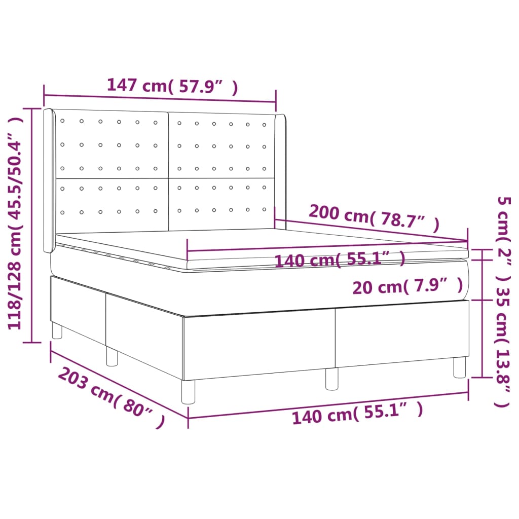 Krevet box spring s madracem LED krem 140x200cm od umjetne kože