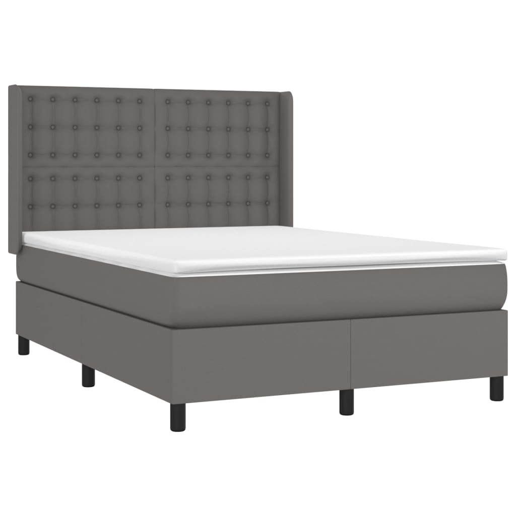 Krevet box spring s madracem LED sivi 140x200cm od umjetne kože