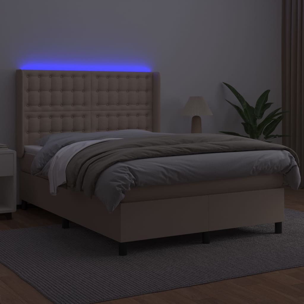 Krevet box spring madrac LED cappuccino 140x200cm umjetna koža