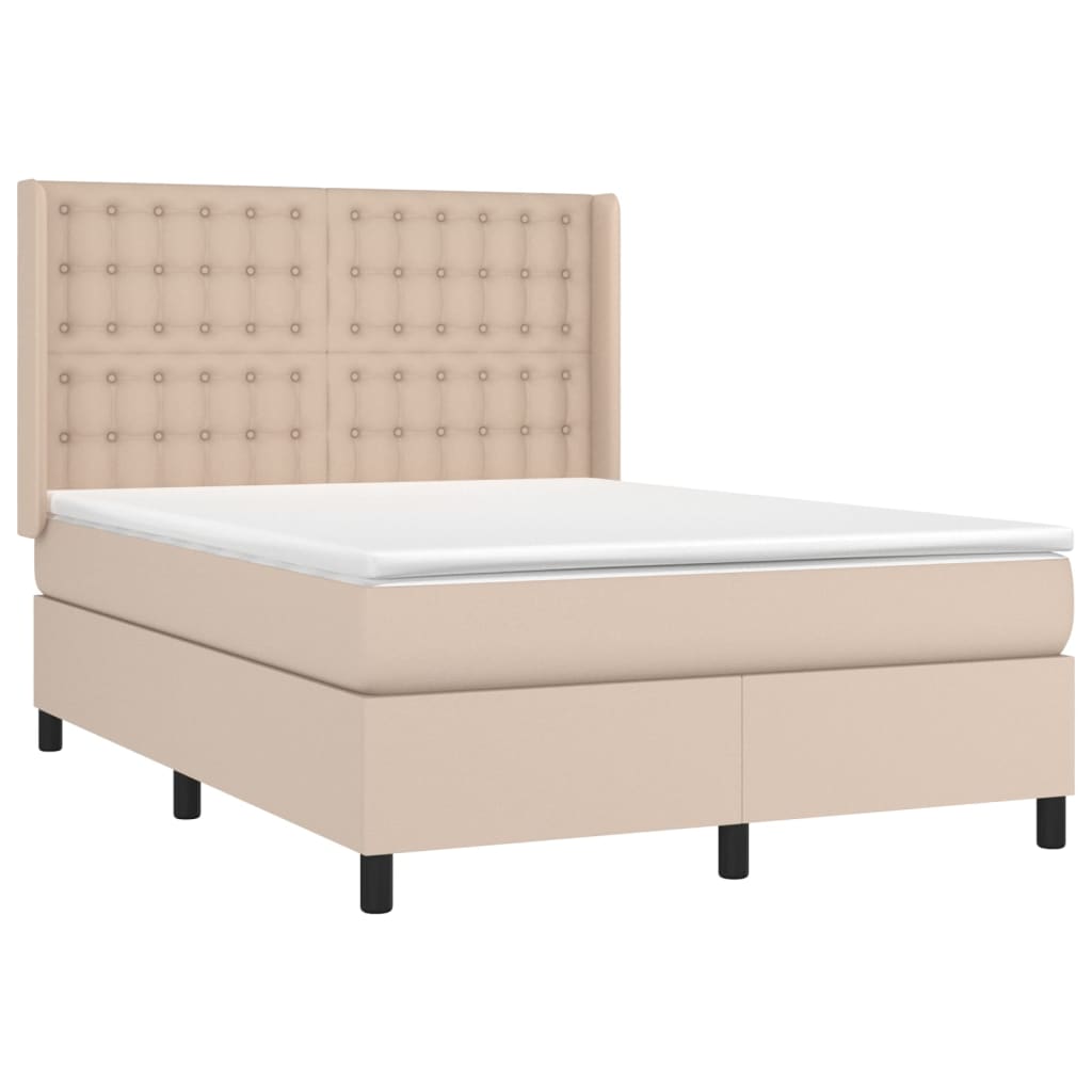 Krevet box spring madrac LED cappuccino 140x200cm umjetna koža
