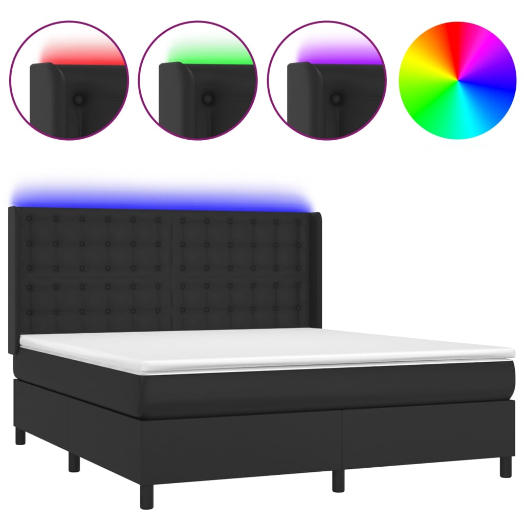 Krevet box spring s madracem LED crni 160x200cm od umjetne kože
