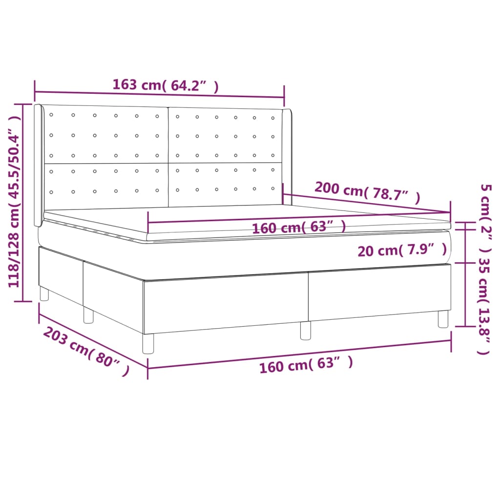 Krevet box spring s madracem LED crni 160x200cm od umjetne kože