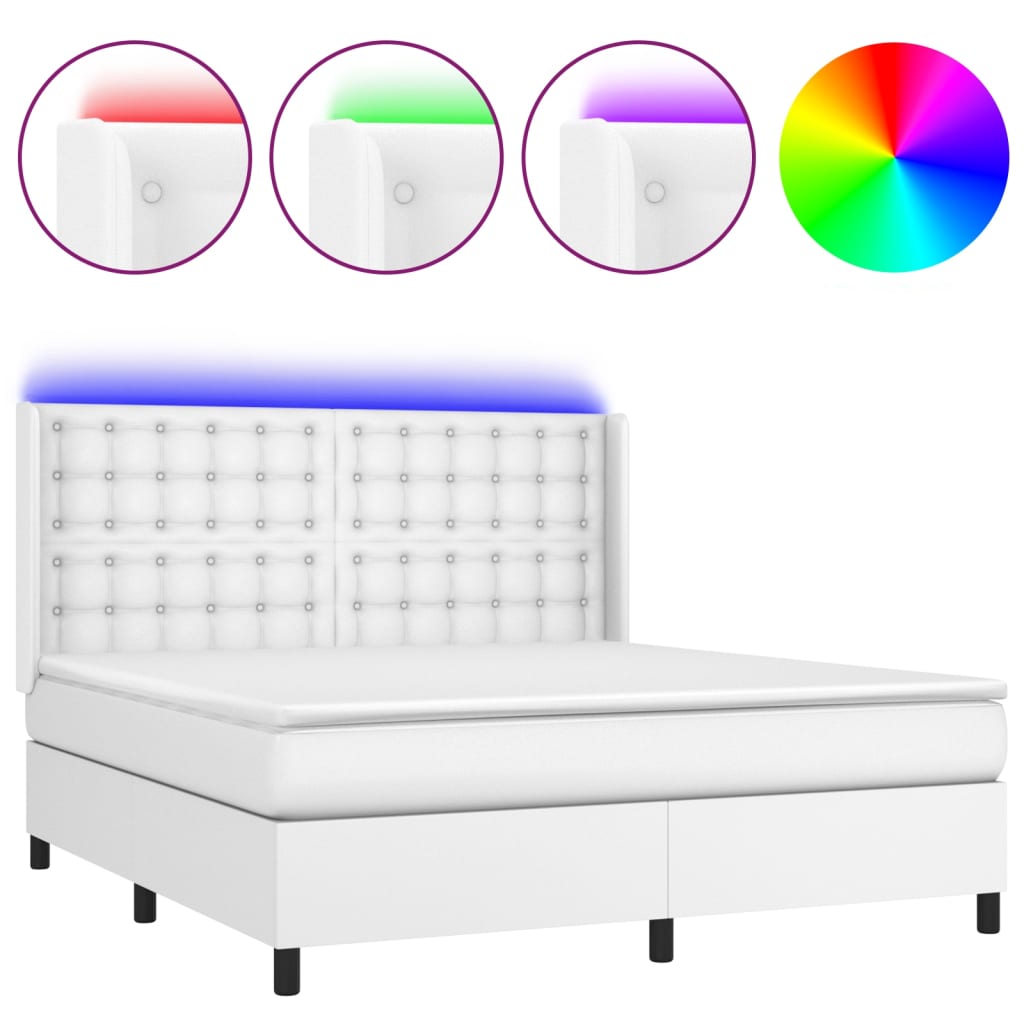 Krevet box spring s madracem LED bijeli 180x200 cm umjetna koža