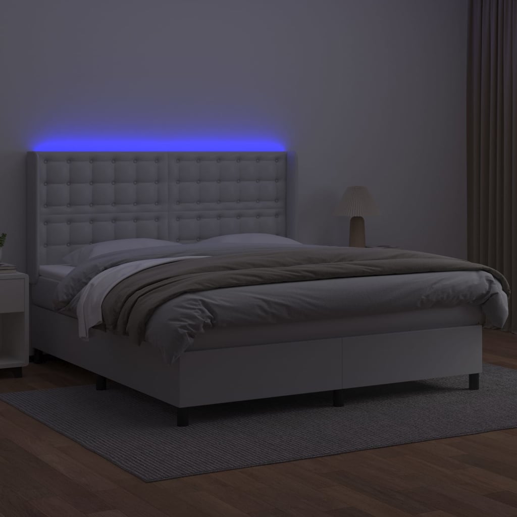 Krevet box spring s madracem LED bijeli 180x200 cm umjetna koža