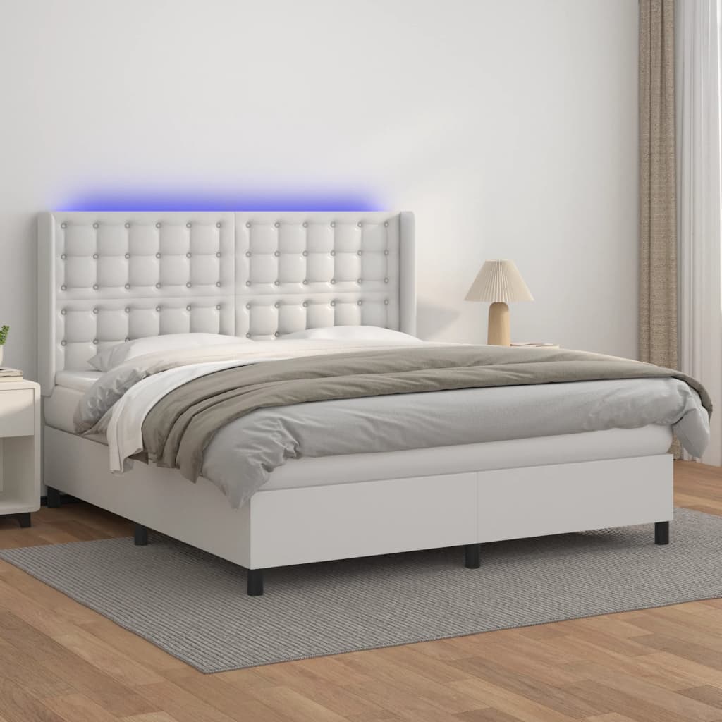 Krevet box spring s madracem LED bijeli 180x200 cm umjetna koža
