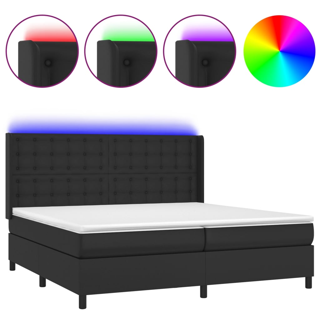 Krevet box spring s madracem LED crni 200x200cm od umjetne kože