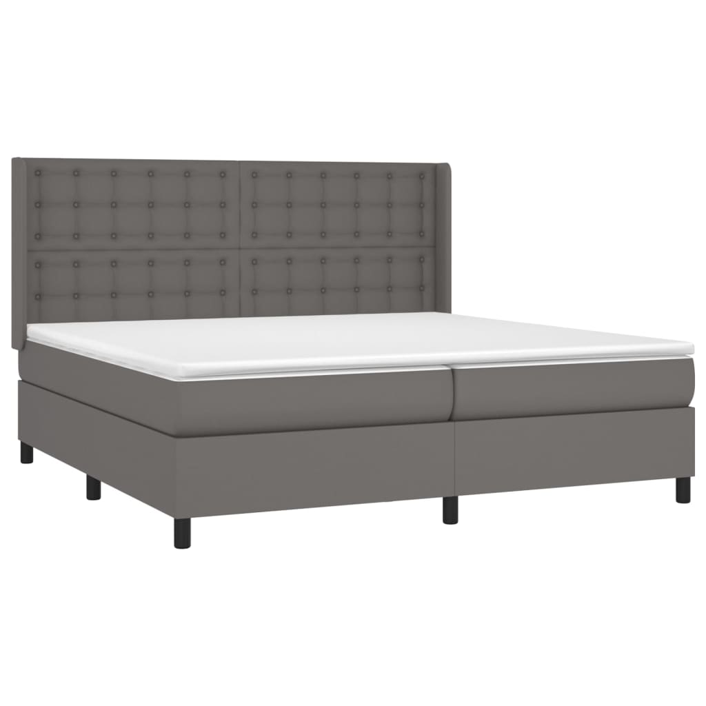 Krevet box spring s madracem LED sivi 200x200cm od umjetne kože